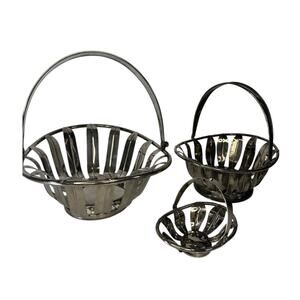 Vintage Silver-tone Openwork Basket Set of 3 Graduated handles Serveware